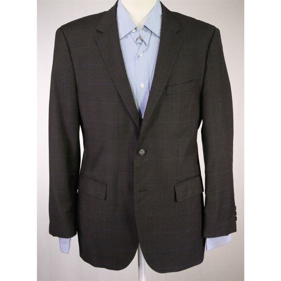 Hugo Boss The James4 Brown Black Blue Plaid Windowpane Wool Sportcoat Blazer 40R - Picture 2 of 11